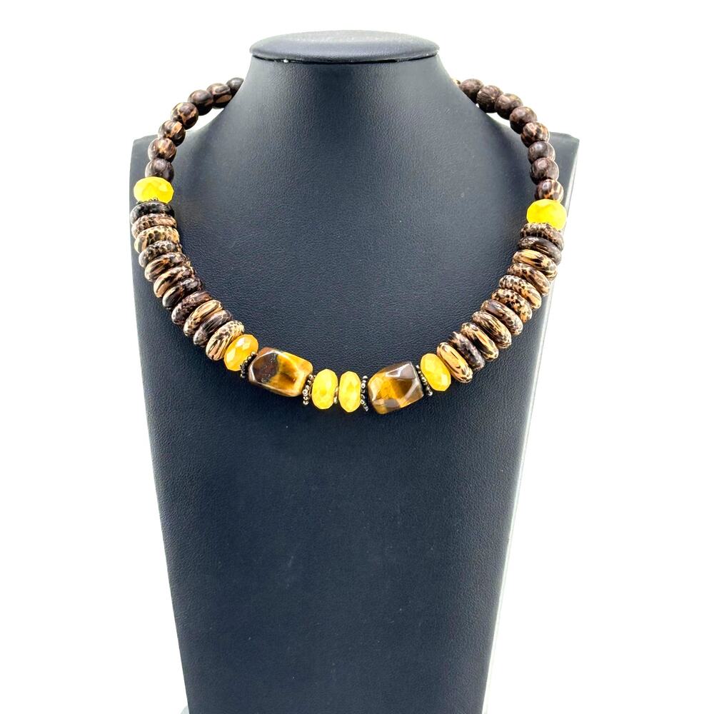 Silpada 925 Silver Citrine Tigers Eye Honey Jade Wood Choker